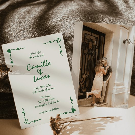 Retro Handgeschriebene Whimsical Green Wedding Einladung
