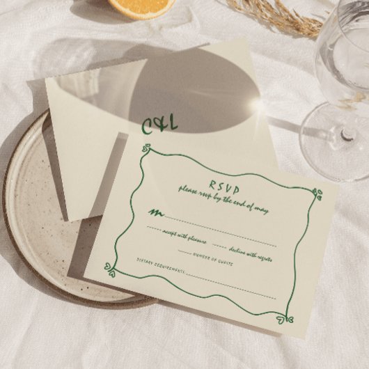 Retro Handgeschriebene Whimsical Green Wedding RSVP Karte