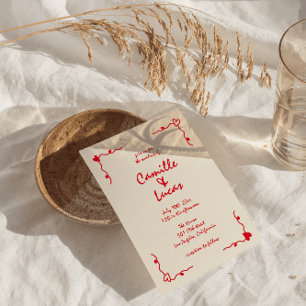 Retro Handgeschriebene Whimsical Red Wedding Einladung