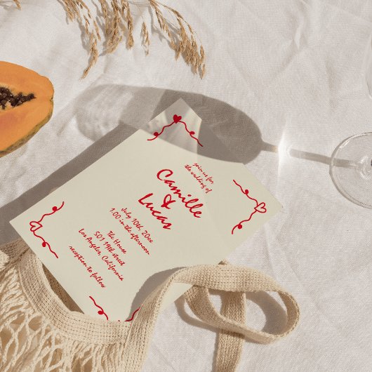 Retro Handgeschriebene Whimsical Red Wedding Einladung