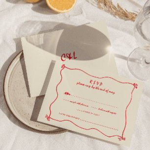 Retro Handgeschriebene Whimsical Red Wedding RSVP Karte