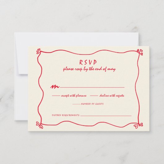 Retro Handgeschriebene Whimsical Red Wedding RSVP Karte (Vorderseite)
