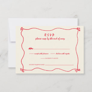Retro Handgeschriebene Whimsical Red Wedding RSVP Karte
