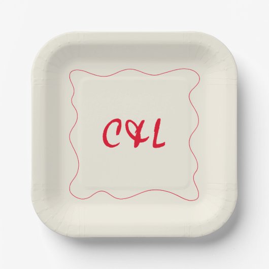 Retro-Handgeschriebene Whimsical-Rote Hochzeit Pappteller (Vorderseite)