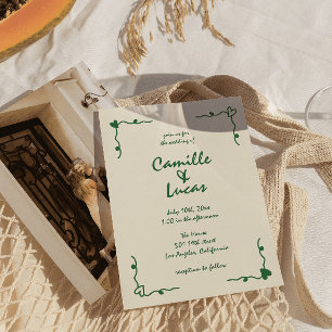 Retro-Handgeschriebene-whimsische-grüne Hochzeit Einladung
