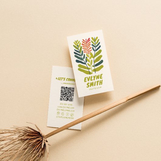 Retro Handgeschriebener Gezeichnet grüner Funky Fl Visitenkarte