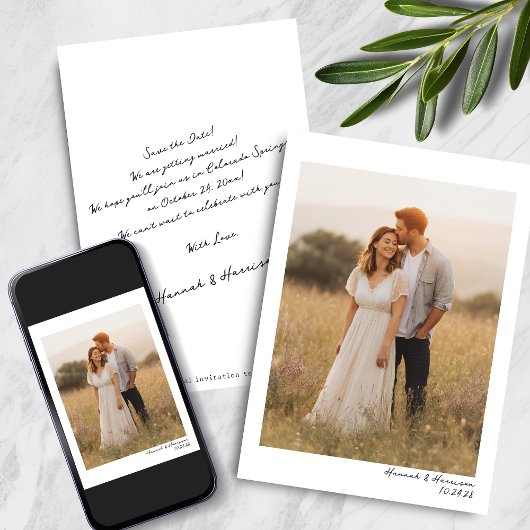 Retro Handgeschriebenes Minimalistisches Foto Hoch Save The Date