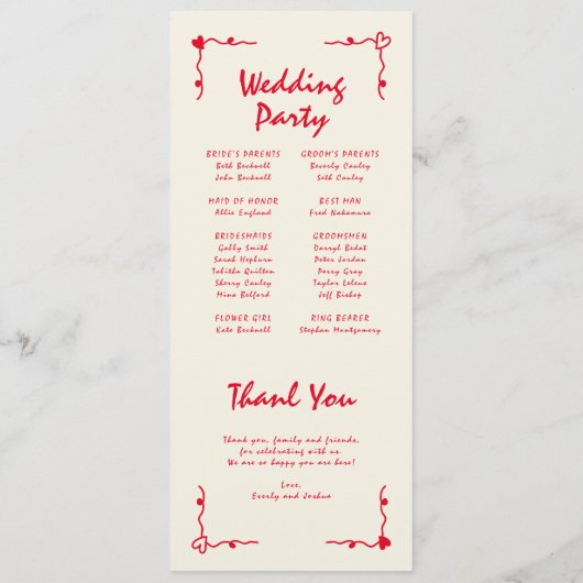 Retro Handgeschriebenes Programm "Whimsical Red Fl (Rückseite)