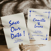 Retro Handgeschriebenes whimsical Blue Speichern S Einladung