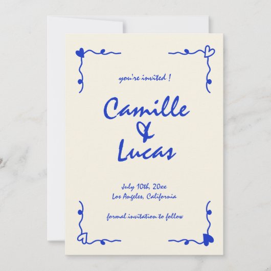 Retro Handgeschriebenes whimsical Blue Speichern S Einladung (Vorderseite)