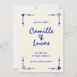 Retro Handgeschriebenes whimsical Blue Speichern S Einladung