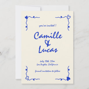 Retro Handgeschriebenes whimsical Blue Speichern S Einladung