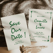 Retro Handgeschriebenes whimsical Green Speichern  Einladung