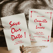 Retro Handgeschriebenes whimsical Red Speichern Si Einladung