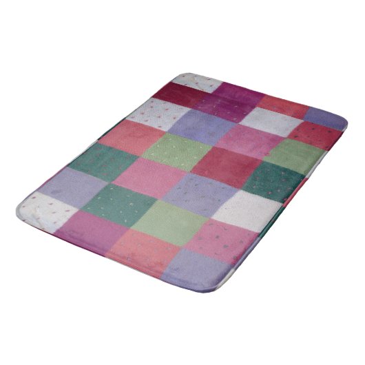 Retro handgestrickte bunte Patchwork-Quadrate Badematte (Schrägansicht)
