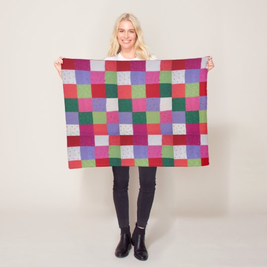 Retro handgestrickte bunte Patchwork-Quadrate Fleecedecke (Beispiel)