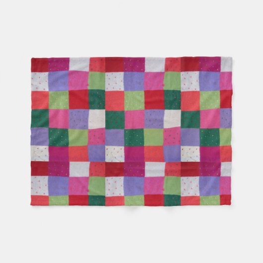 Retro handgestrickte bunte Patchwork-Quadrate Fleecedecke (Vorderseite (Horizontal))