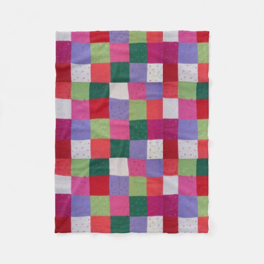 Retro handgestrickte bunte Patchwork-Quadrate Fleecedecke (Vorderseite)