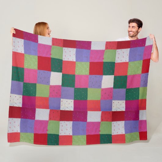 Retro handgestrickte bunte Patchwork-Quadrate Fleecedecke (Beispiel)