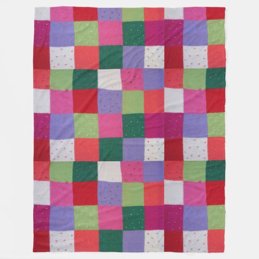 Retro handgestrickte bunte Patchwork-Quadrate Fleecedecke (Vorderseite)