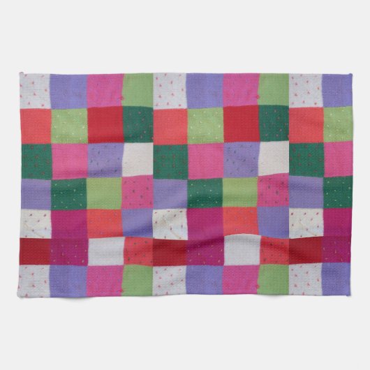 Retro handgestrickte bunte Patchwork-Quadrate  Geschirrtuch (Horizontal)