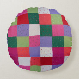 Retro handgestrickte bunte Patchwork-Quadrate Rundes Kissen