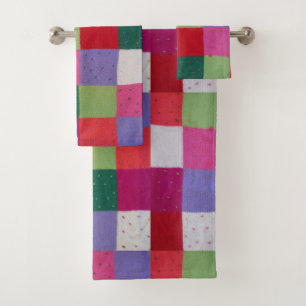 Retro handgestrickte bunte Patchwork-Quadrate Spa Badhandtuch Set