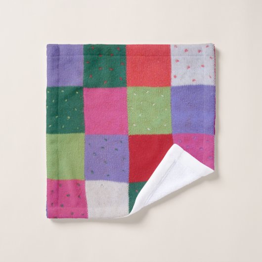 Retro handgestrickte bunte Patchwork-Quadrate Spaß Badhandtuch Set (Waschlappen)
