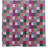 Retro handgestrickte bunte Patchwork-Quadrate Spaß Duschvorhang (Vorderseite)