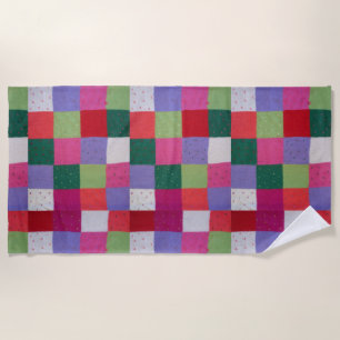 Retro handgestrickte bunte Patchwork-Quadrate Strandtuch
