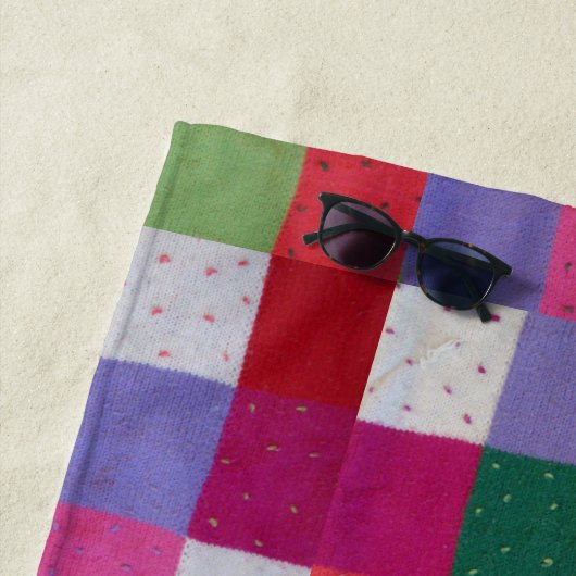 Retro handgestrickte bunte Patchwork-Quadrate Strandtuch (Beispiel)
