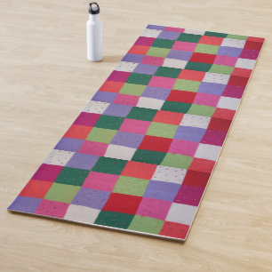 Retro handgestrickte bunte Patchwork-Quadrate Yogamatte