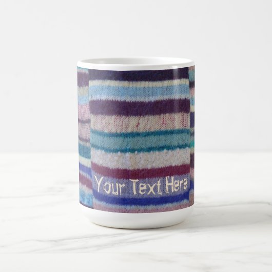 Retro handgestrickte farbenfrohe Streifen Spaß Kaffeetasse (Mittel)