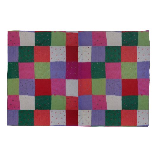 Retro handgestricktes buntes Patchwork Kissenbezug (Rückseite)