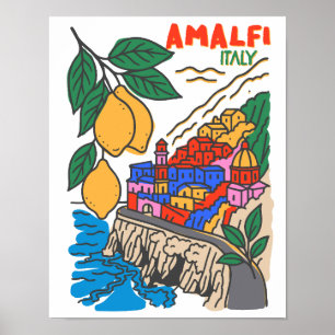 Retro Handgezeichnet Amalfi Italien Mittelmeer Kun Poster