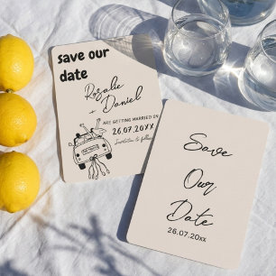 Retro Handgezeichnet Fett Gerade Verheiratet Auto Save The Date