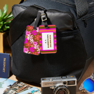 Retro handgezeichnete Blumen Rosa und Braun Gepäckanhänger