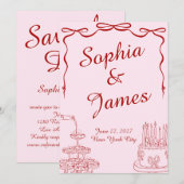 Retro Handgezeichnete Flache Save-The-Date-Karte Save The Date (Vorne/Hinten)