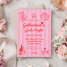 Retro-Handgezeichnete Galentine's-Mädels-Abendpart