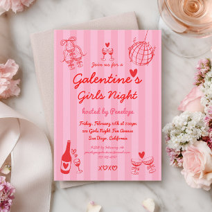 Retro-Handgezeichnete Galentine's-Mädels-Abendpart Einladung