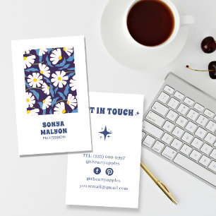 Retro-Handgezeichnete-groovy-florale-navy-weiblich Visitenkarte