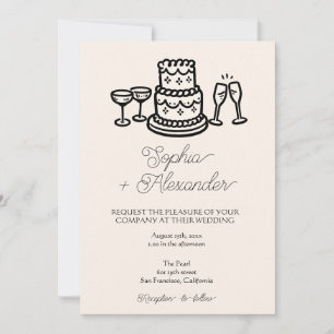 Retro handgezeichnete Hochzeitstorte QR-Hochzeitse Einladung