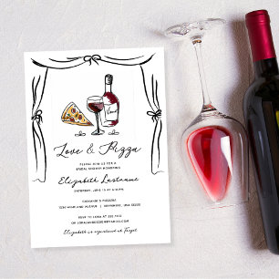 Retro Handgezeichnete Liebe und Pizza Brautparty Einladung