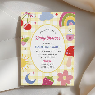 Retro handgezeichnete verrückte Babyparty Einladung