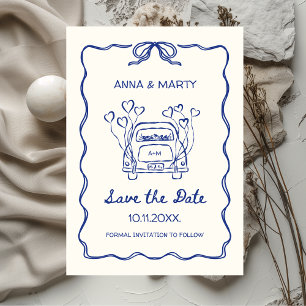 Retro Handgezeichneter blauer einzigartiger Bogen  Save The Date