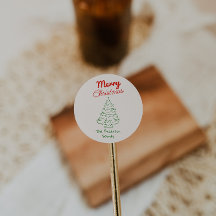 Retro Handgezeichneter Grüner Roter Weihnachtsbaum