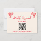 Retro handgezeichneter roter einzigartiger QR-Code RSVP Karte (Vorderseite)
