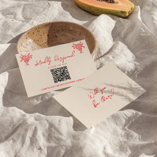 Retro handgezeichneter roter einzigartiger QR-Code RSVP Karte