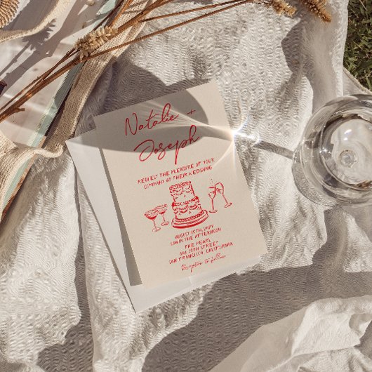 Retro Handgezeichneter roter Kuchen einzigartiger  Einladung