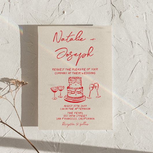 Retro Handgezeichneter roter Kuchen einzigartiger  Einladung